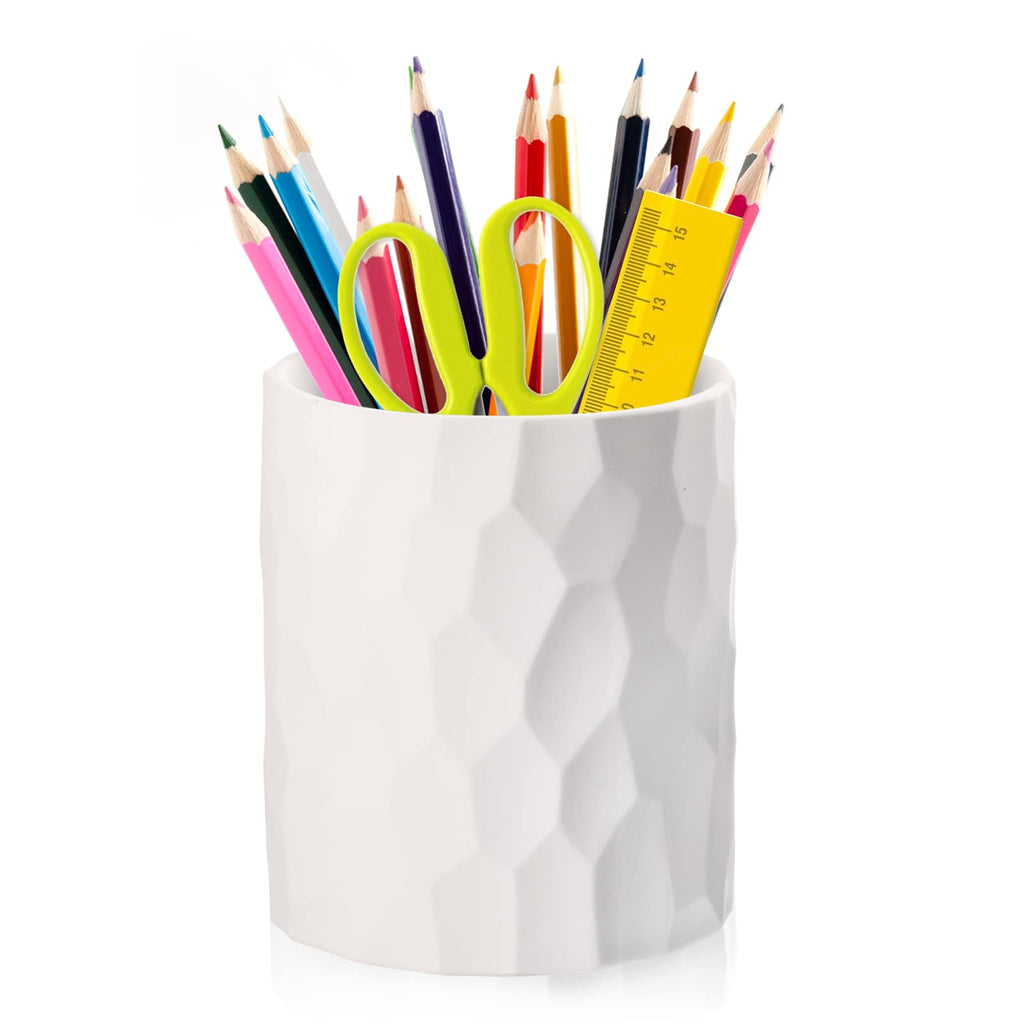 [Australia - AusPower] - Pencil Cup Pen Holder for Desk, Makeup Brush Organizer Cup, Desktop Stationery Organization Pen Storage Cup for Office, School, Silicone, Creamy-white 