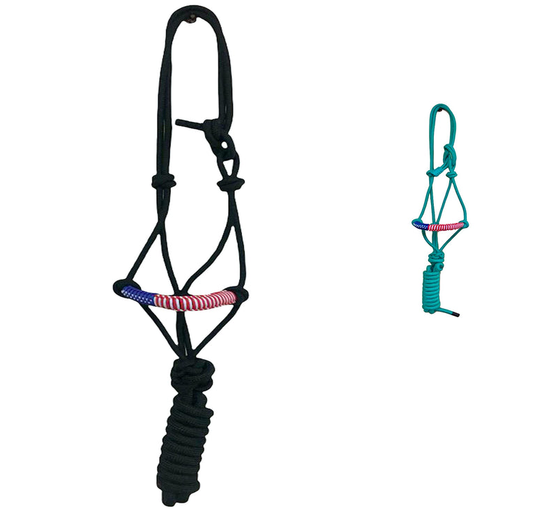 [Australia - AusPower] - Majestic Ally Poly Braided Patriotic Nose Poly Rope Halter and 10' Matching Lead Black 