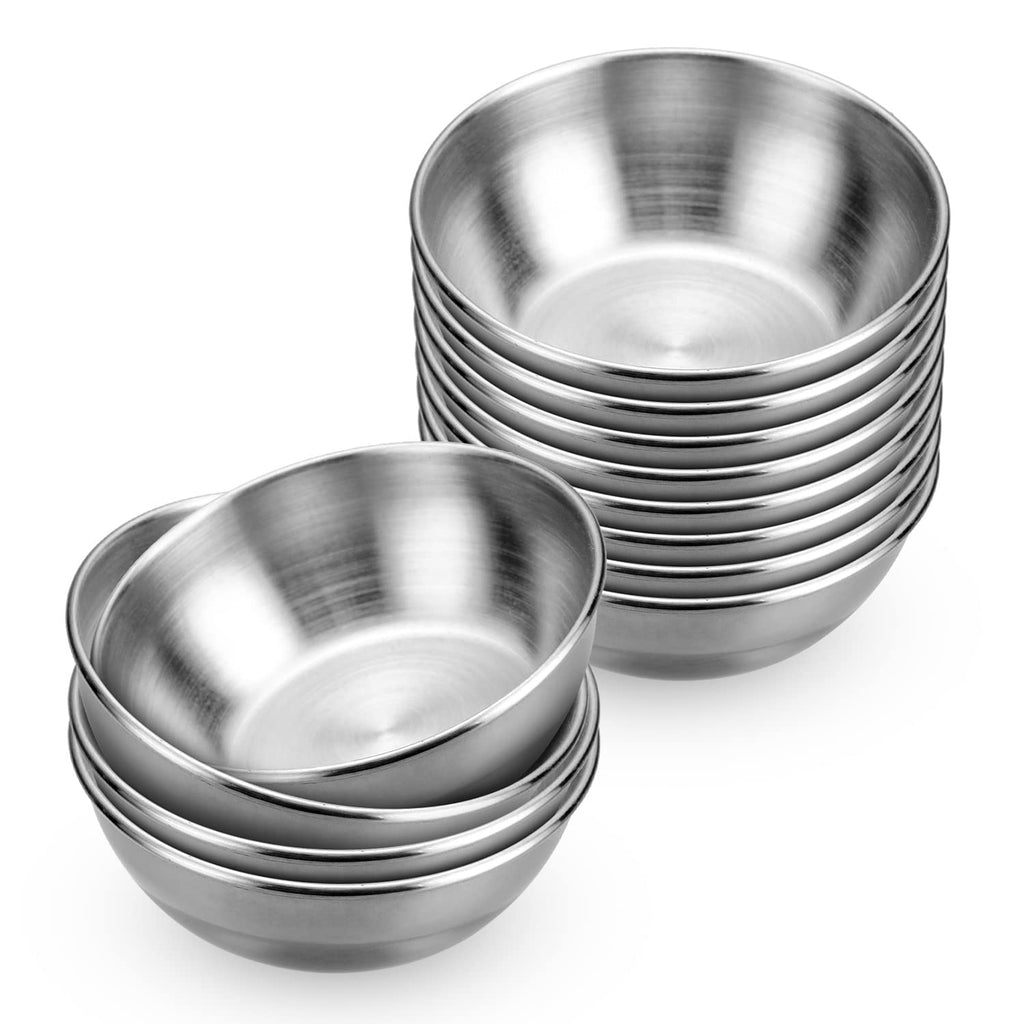 [Australia - AusPower] - 12pcs Sauce Dishes 3.2 Inch Stainless Steel Round Seasoning Dishes Bowls Condiment Cups Sushi Dipping Small Dish Bowl Saucers Mini Appetizer Plates Silver 