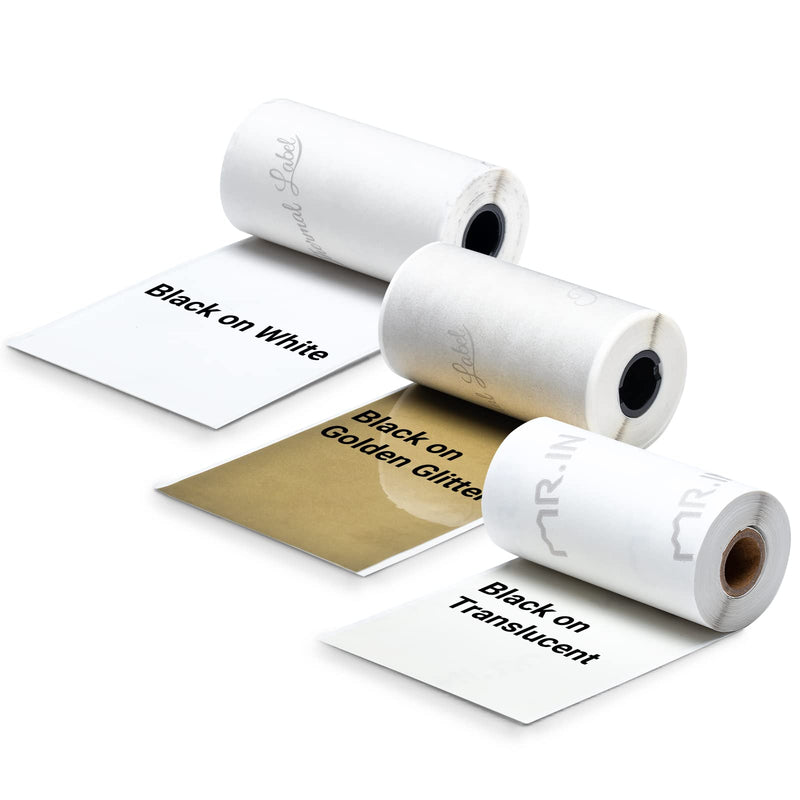 [Australia - AusPower] - PokeLabel M02 M02S Printer Paper, Self-Adhesive Thermal Printer Paper Set, Compatible with Phomemo M02 / M02D / M02 Pro / M03 Series Printers, 50mm-53mm Width, 2.5m-3.5m Length (Gold/Matte/White) Paper-Gold/Matte/White 