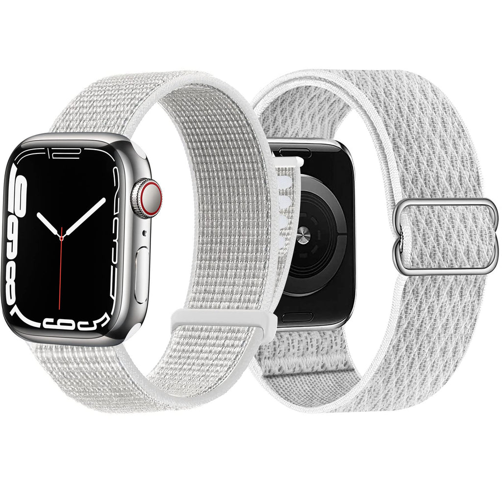 [Australia - AusPower] - Nylon Sport Loop Band Compatible with Apple Watch Band 2 Pack Elastic Adjustable Strap for iWatch Series 7 Series 6/SE/5/4/3/2/1 38mm 40mm 41mm Women Men Breathable Stretchy Replacement Wristband 38mm/40mm/41mm White 