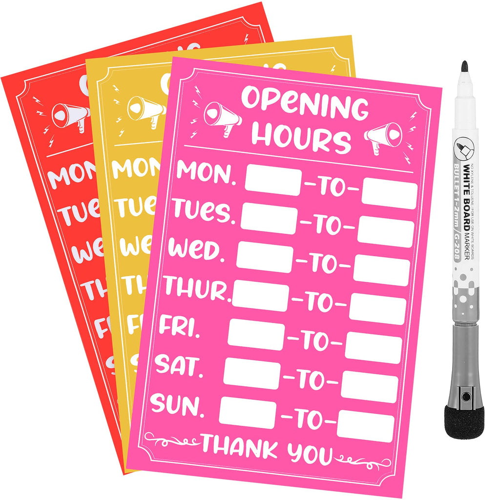 [Australia - AusPower] - 3 Pieces Open Signs Store Business Hours Sign Letters Numbers Store Hours Signage for Business with Black Pen for Office and Store (Yellow, Pink, Orange) Yellow, Pink, Orange 