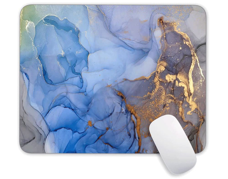 [Australia - AusPower] - Blue Gray Gold Marble Mouse Pad, Gaming Mouse Mat with Custom Design, Square Waterproof Mouse Pad Non-Slip Rubber Base MousePads for Office Home Laptop Travel, 9.5"x7.9"x0.12" Inch Blue Gray Gold 