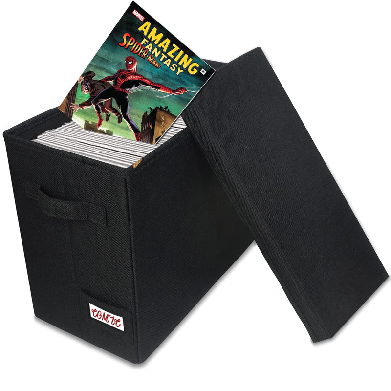 [Australia - AusPower] - Fabric Comic Book Storage Boxes with Lids, Vowcarol Large Fully Enclosed Comic Book Box Bin Container Holds 250 Comics, 600 Comic Boards, 80 Comic Top Loaders--Deep Black 