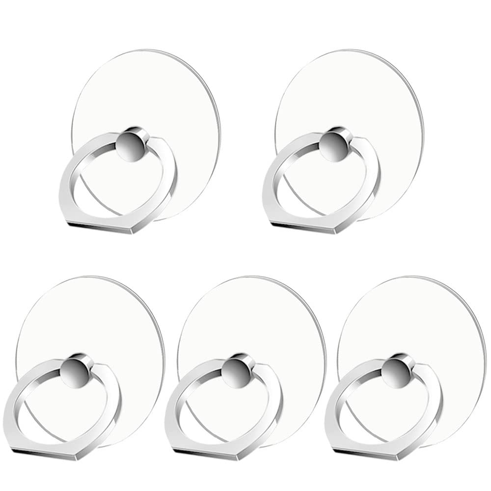 [Australia - AusPower] - Kinizuxi Cell Phone Ring Holder Stand 5 Packs Silver, Transparent Phone Ring Holder Finger Kickstand 360 Degree Rotation, Clear Phone Ring Grip Compatible with Various Mobile Phones, Tablet and Phone Cases(5Round) 