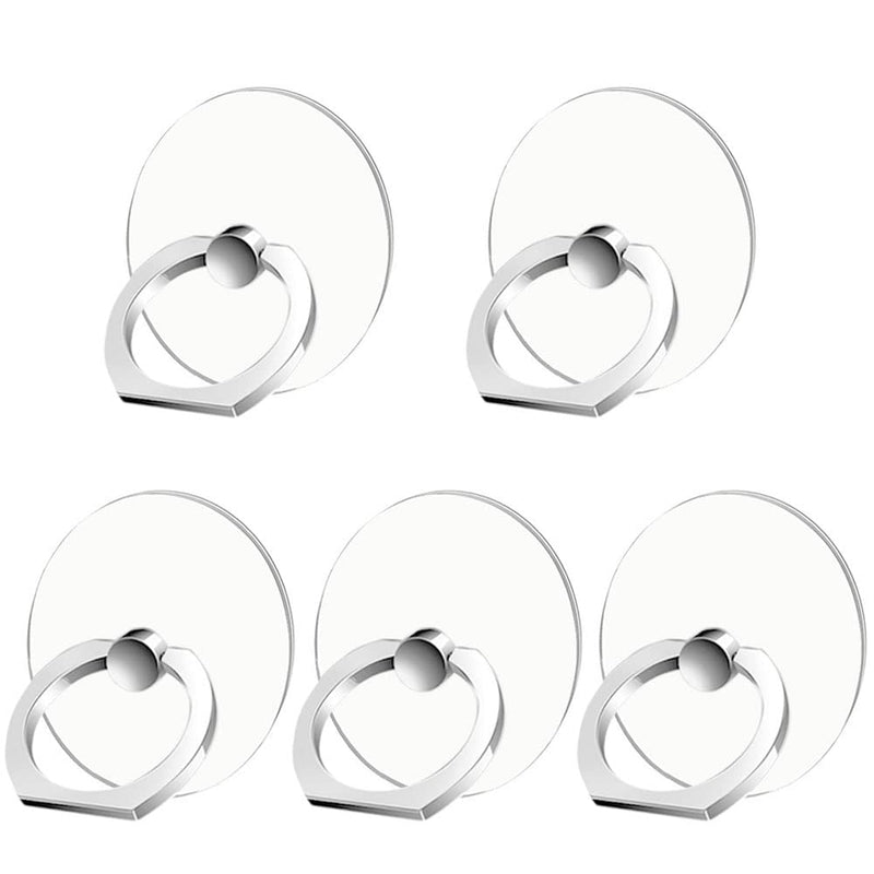 [Australia - AusPower] - Kinizuxi Cell Phone Ring Holder Stand 5 Packs Silver, Transparent Phone Ring Holder Finger Kickstand 360 Degree Rotation, Clear Phone Ring Grip Compatible with Various Mobile Phones, Tablet and Phone Cases(5Round) 
