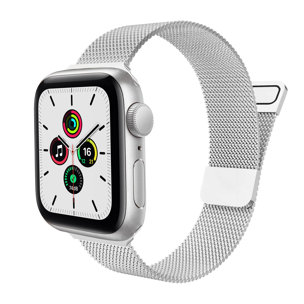[Australia - AusPower] - SouthLam Magnetic Band Compatible with Apple Watch 38mm 40mm 41mm 42mm 44mm 45mm, Stainless Steel Mesh Strap with Adjustable Loop, Metal Wristband for iWatch Series SE 7/6/5/4/3/2/1 38mm/40mm/41mm Silver 