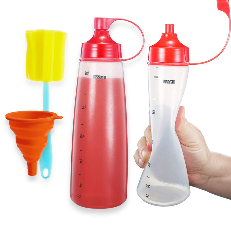 [Australia - AusPower] - Condiment Squeeze Bottles for Sauces Pancake Batter Plastic - Wide Mouth Kitchen Ketchup Mustard Squirt Bottle Empty Dispenser for Icing Oil Salad Food Liquid for Griddle BBQ(2 PCS, 18 oz.) 2 pcs, 18 oz. Wide Mouth,Red 