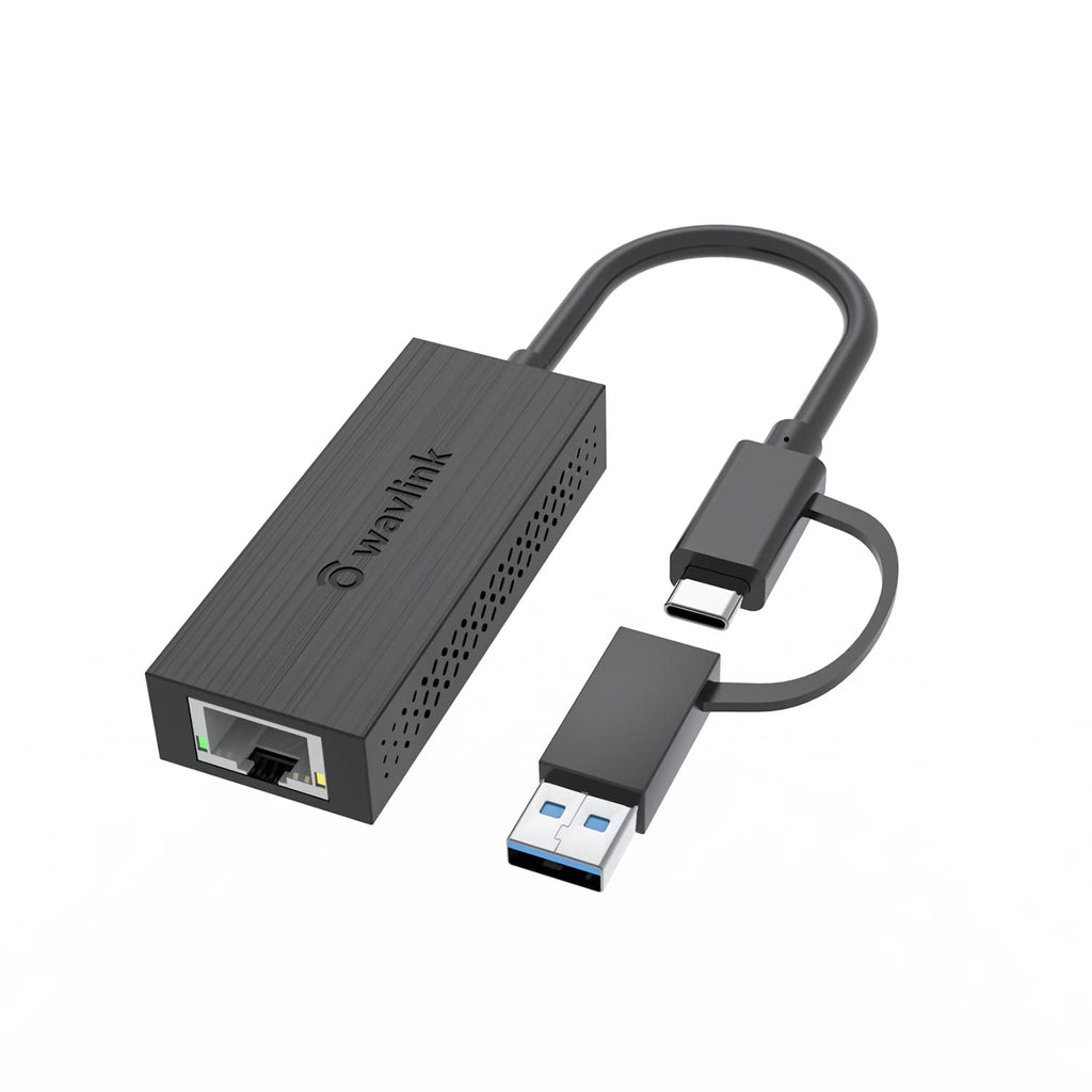 [Australia - AusPower] - USB C to Ethernet Adapter,WAVLINK 2.5G 2-in-1 USB 3.2 Type A/Type C to 2.5 Gigabit RJ45 LAN Network Portable Cable Converter,Compatible for Microsoft Windows, Mac OS, iPadOS and More-Black USB to Ethernet Adapter 