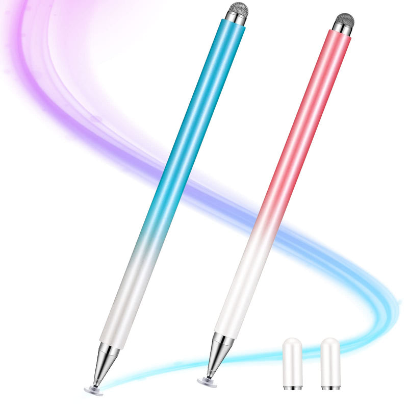 [Australia - AusPower] - 2 Pieces 2 in 1 Universal Touch Screens Stylus Pens High Sensitivity Disc & Fiber Tip Pencils Compatible Styluses Compatible with Phones Tablets Surface for Drawing Writing Pink and Blue 