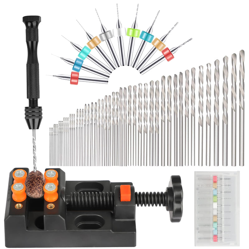 [Australia - AusPower] - 60 Pcs Hand Drill Bits Set, Precision Hand Pin Vise Rotary Tools with Micro Mini Twist Drill Bits for Wood, Jewelry, Plastic, Craft Projects and Model Building, DIY Drilling, etc 