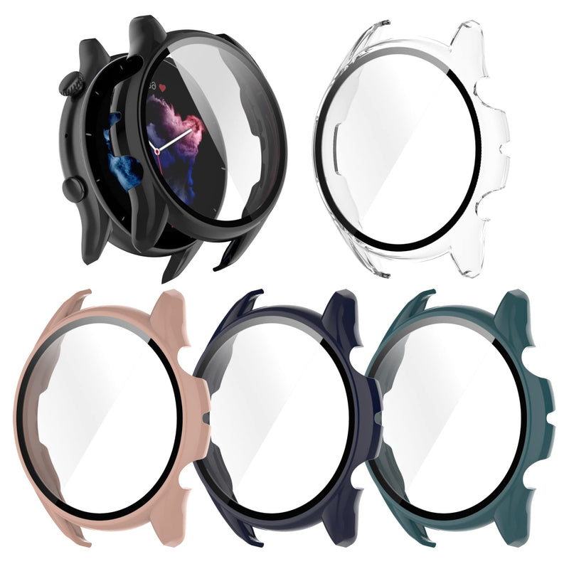 [Australia - AusPower] - Case Compatible with Amazfit GTR 3 Pro/GTR 3 Screen Protector Tempered Glass All-Around Case Hard PC Full Cover Shell Smartwatch Accessory Coverage Protective Cases for Amazfit GTR 3 Black+Clear+Blue+Green+Pink 
