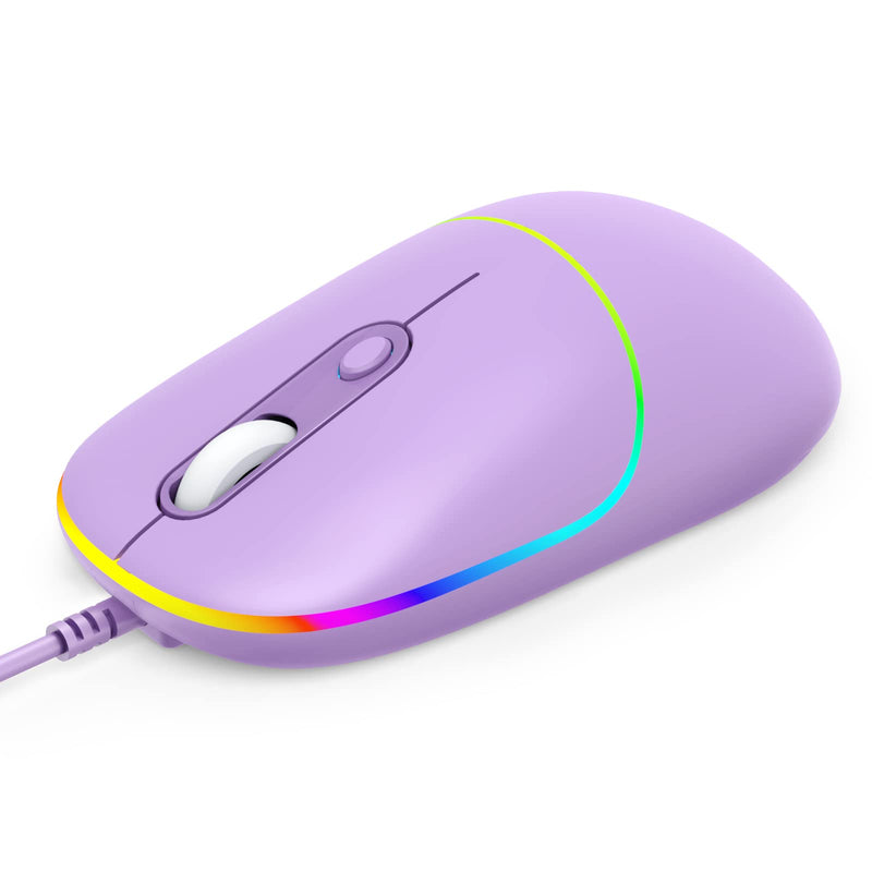 [Australia - AusPower] - Wired Mouse, USB Computer Mouse Backlit Ultra Silent Wired Mouse with 6400 DPI, Ergonomic LED Corded Mouse for PC, Laptop, Desktop, MacBook, Windows (Purple) Purple 