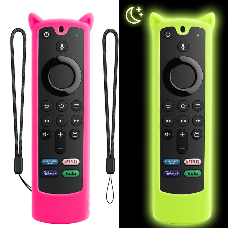 [Australia - AusPower] - [2 Pack] WEVOVE Firestick Remote Cover 3rd 2021 4k|4k Max|Lite, Silicone Remote Cover with Wrist Strap, Remote Control Covers(Glow Yellow/Rose Red) glow yellow&rose red 