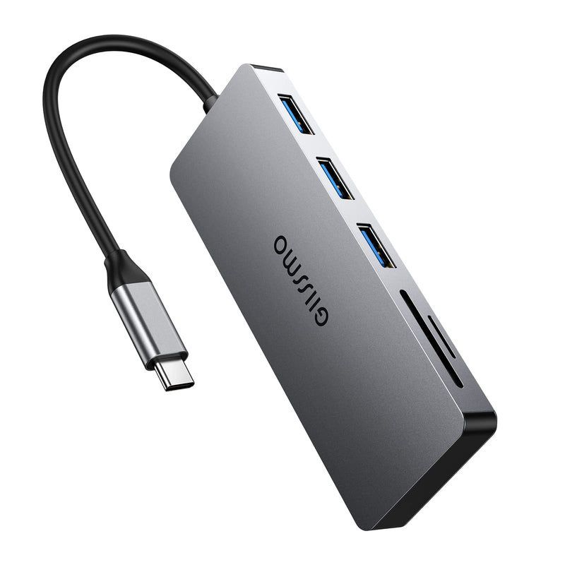 [Australia - AusPower] - USB C HUB Multiport Adapter GIISSMO 7-in-1 USB C Adapters with 4K HDMI, 100W PD and USB 3.0 , 2 USB-A, SD/TF Card Reader, Compatible with MacBook Pro Air XPS HP XPS and More Type C Device (Grey) Grey 