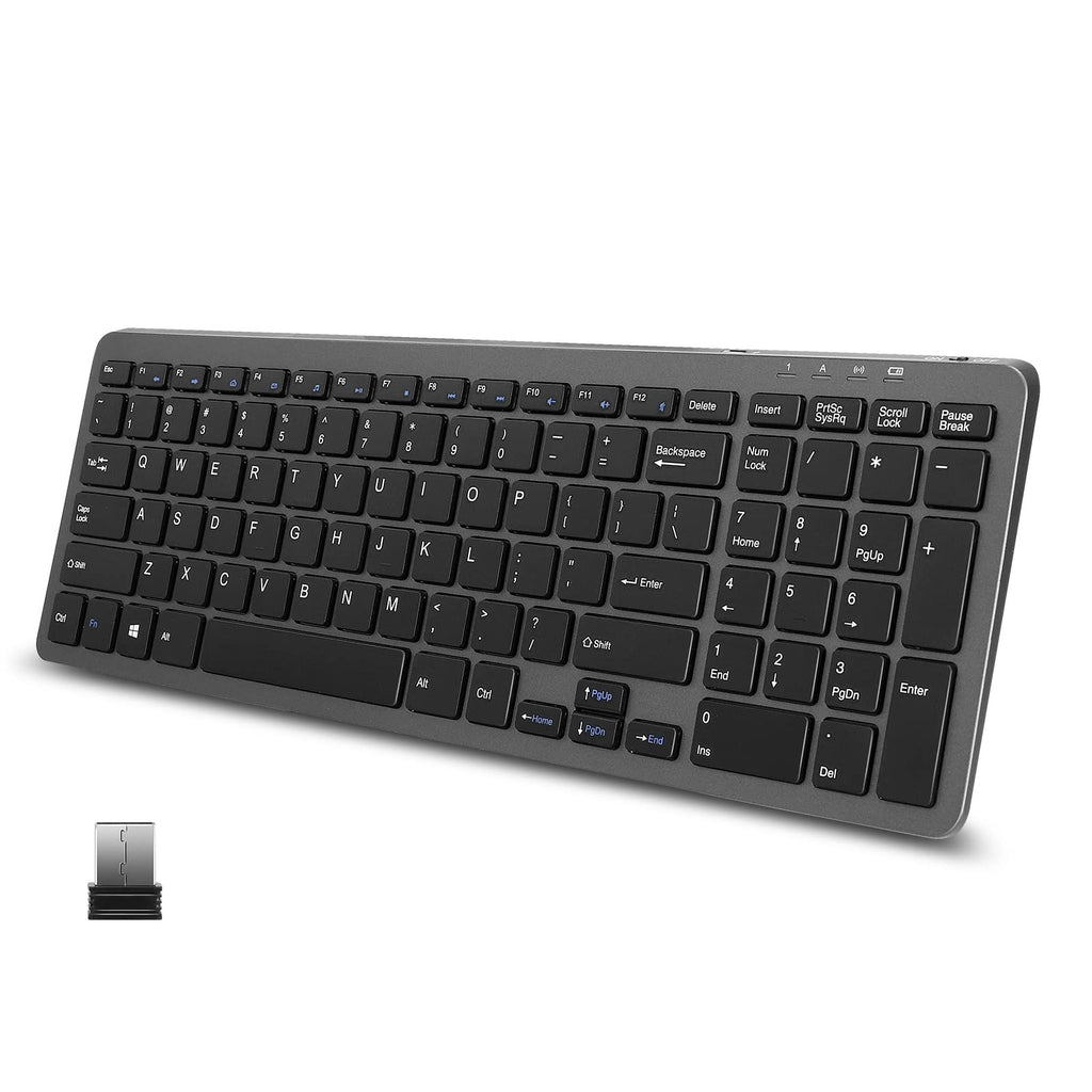 [Australia - AusPower] - MEANHIGH Ultra Slim Wireless Keyboard, Rechargeable 2.4G Cordless Keyboard with Numeric Keypad, Super-Thin, Compact, Quiet, Full-Sized for Windows, iMac, Mac, Computer, Desktop, PC, Notebook, Laptop Black-2 