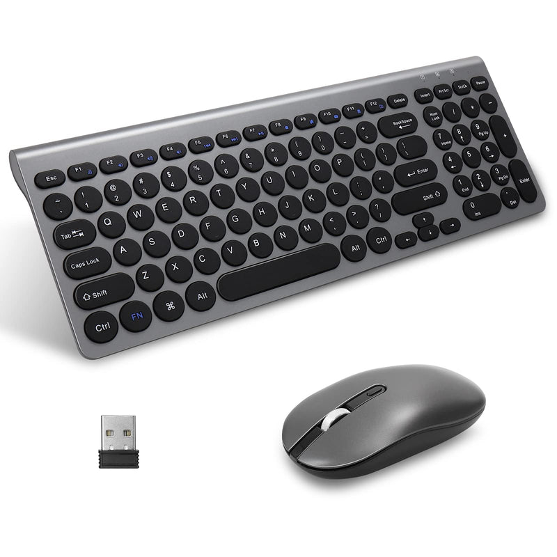 [Australia - AusPower] - MEANHIGH Wireless Keyboard and Mouse Combo, 2.4G Cordless Mouse and Keyboard Set with Numeric Keypad, Ultra-Slim, Compact, Quiet, Full Size for Windows, Mac, Computer, Desktop, PC, Notebook, Laptop Grey 