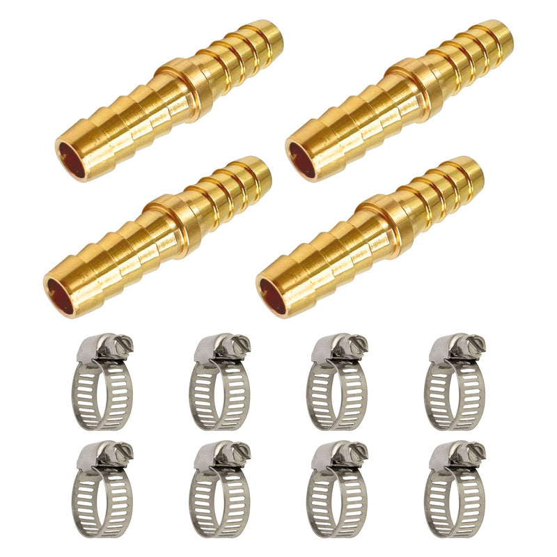 [Australia - AusPower] - LIONMAX Barb Splicer Mender, 3/8 Inch to 3/8 Inch Barb Hose ID,(4 PCS), Brass Barb Union Hose Fittings, with 8 Hose Clamps, for Air/Water/Fuel/Oil 