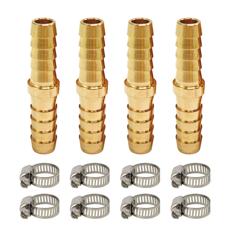 [Australia - AusPower] - LIONMAX Barb Splicer Mender 4 PCS, Brass Barb Union Hose Fittings, 5/16 Inch to 5/16 Inch Barb Hose ID, with 8 Hose Clamps, for Air/Water/Fuel/Oil 