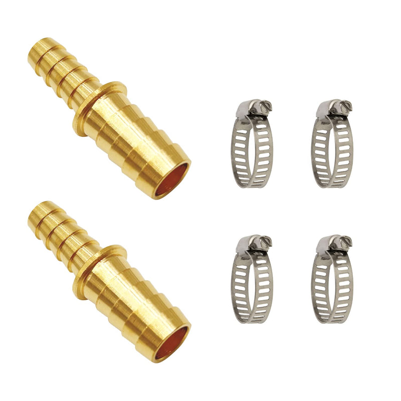 [Australia - AusPower] - Brass Hose Barb Reducer 2 PCS, LIONMAX Hose Barb Fittings Adapter, 3/8'' to 1/2'' Barb Hose ID, with 4 Hose Clamps, Splicer Mender Union, for Air/Water/Fuel 