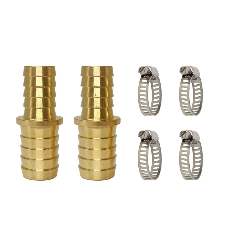 [Australia - AusPower] - LIONMAX Hose Barb Fittings Reducer 2 PCS, Brass Hose Barb Adapter, 3/4'' to 5/8'' Barb Hose ID, with 4 Hose Clamps, Splicer Mender Union, for Air/Water/Fuel 