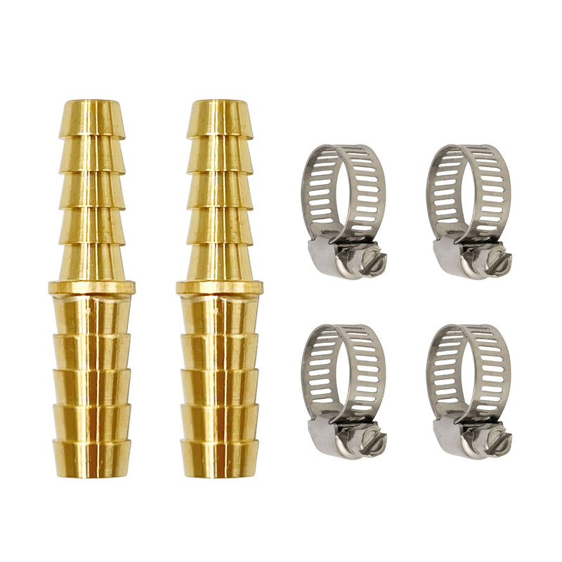 [Australia - AusPower] - LIONMAX Hose Barb Reducer Adapter Fittings, 3/8'' to 5/16'' Barb Hose ID, Brass Hose Barb Connector, with 4 Hose Clamps, for Air/Water/Fuel, (2 PCS) 