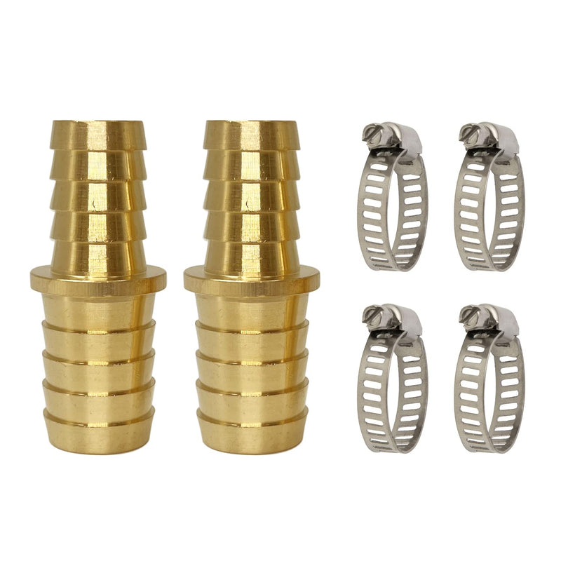 [Australia - AusPower] - Brass Barb Reducer Fittings, LIONMAX 1'' to 3/4'' Barb Hose ID, Hose Barb Splicer Mender, with 4 Hose Clamps, for Air/Water/Fuel, (2 PCS) 