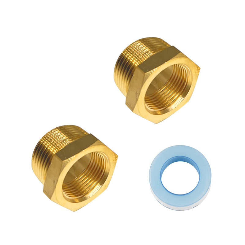 [Australia - AusPower] - LIONMAX Brass Hex Bushing Reducer 2 PCS, 1/2 Inch NPT Male X 3/8 Inch NPT Female, Threaded Pipe Fitting Adapter, with Sealing Tape 