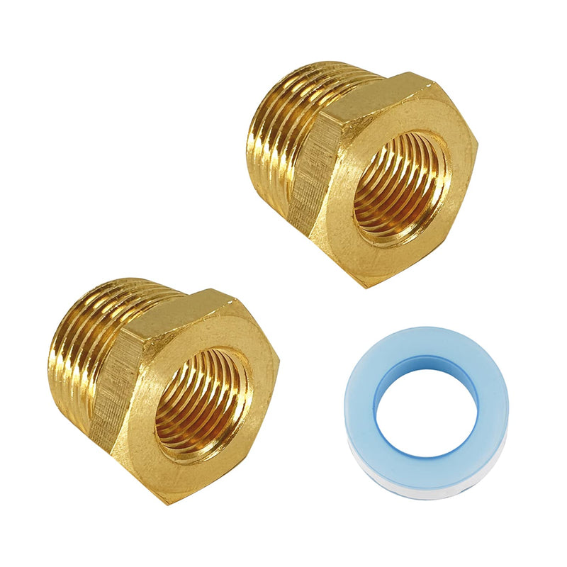 [Australia - AusPower] - LIONMAX Brass Pipe Fittings 2 PCS, 1/2 Inch NPT Male X 1/4 Inch NPT Female, Hex Bushing Reducer Threaded Adapter, with Sealing Tape 
