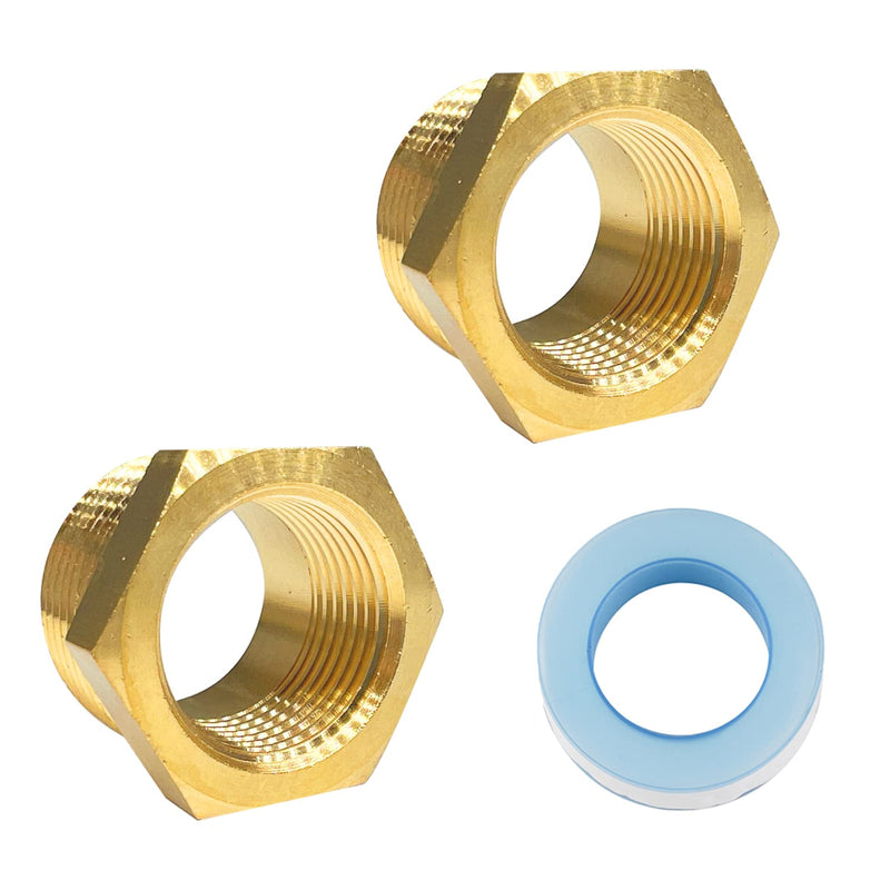 [Australia - AusPower] - LIONMAX Brass Hex Bushing Reducer 2PCS, Threaded Pipe Fitting Adapter, 1 Inch NPT Male X 3/4 Inch NPT Female, with Sealing Tape 