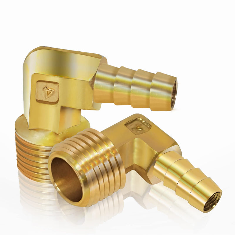 [Australia - AusPower] - LoboJack 3/8inch Hose Barb to 1/2inch Male NPT 90 Degree Elbow, Brass Hose ID to Pipe Threaded, L Right Angle Fitting Fuel/Air/Water/Gas/Oil WOG (2 Pack) 129-6d 