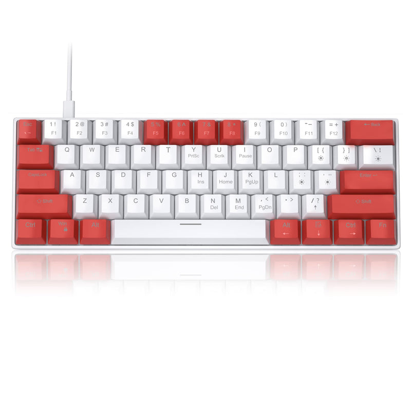 [Australia - AusPower] - 60 Percent Mechanical Gaming Keyboard, Red & White Mixed Color Keycaps Gaming Keyboard with Blue Switches, Detachable Type-C Cable Mini Keyboard with Light for Windows/Mac/PC/Laptop red & white keycaps with blue switches 