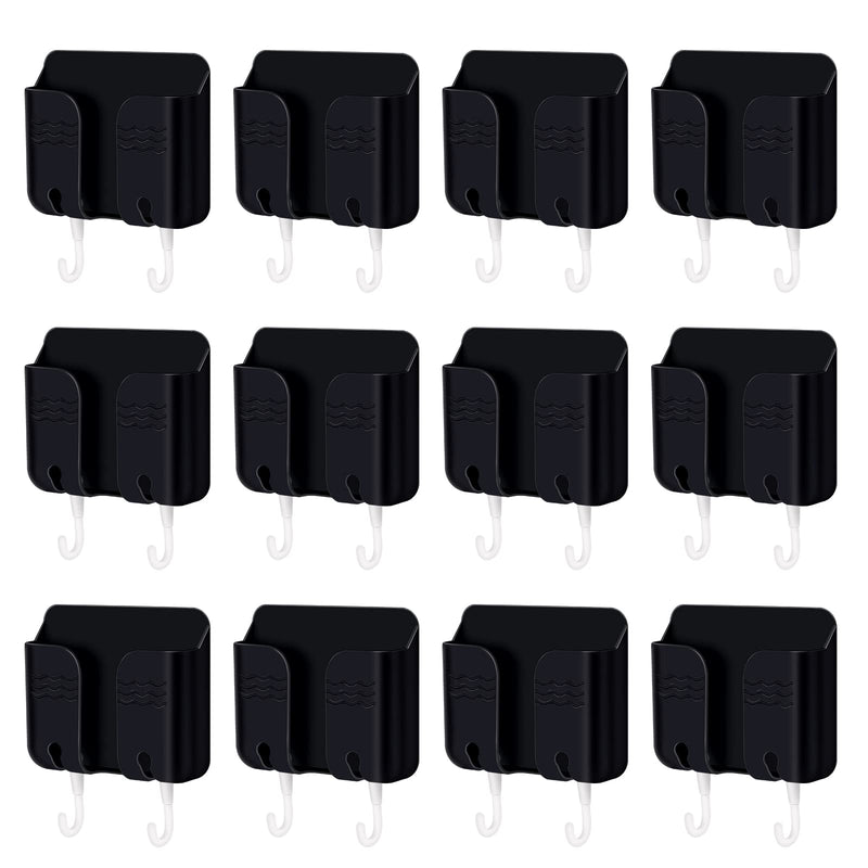 [Australia - AusPower] - Aodaer 12 Pieces Wall Mount Phone Holder Self-Adhesive Remote Control Mobile Phone Wall Holder with Hooks Mobile Phone Plug Charging Holder for Bedroom Living Room (Black) Black 