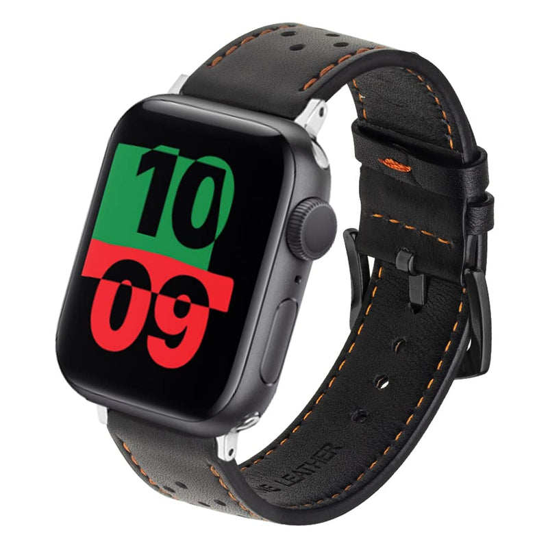 [Australia - AusPower] - Tuaeja Genuine Leather Band Compatible with Apple Watch Bands 38mm 40mm 41mm Men Women Replacement Strap for iWatch SE & Series 7/6/5/4/3/2/1 Fashion Breathable Wristbands (Matte black) Matte black 41MM/40MM/38MM 