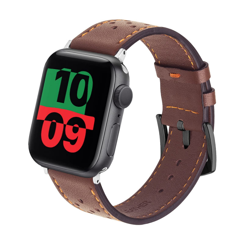 [Australia - AusPower] - Tuaeja Genuine Leather Band Compatible with Apple Watch Bands 38mm 40mm 41mm Men Women Replacement Strap for iWatch SE & Series 7/6/5/4/3/2/1 Fashion Breathable Wristbands (Retro Brown) Retro Brown 41MM/40MM/38MM 