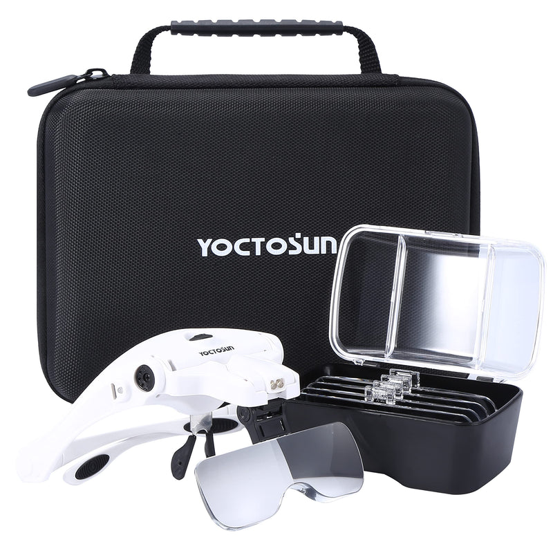 [Australia - AusPower] - YOCTOSUN Magnifying Glasses with Light, Head Mount Magnifier with 5 Lenses, Headband, Storage Case, Hands Free LED Lighted Head Magnifying Visor for Close Work Hobby Crafts Led Head Magnifier with Storage Case 