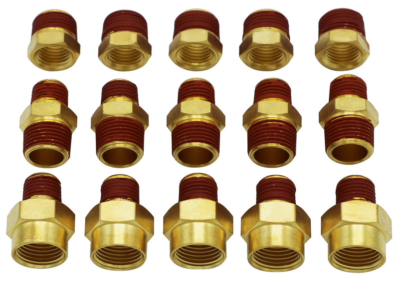 [Australia - AusPower] - YOTOO Solid Brass Pipe Fitting, Hex Bushing, Reducer Adapter Couplings 3/8 inch x1/4 inch NPT , 15-Piece Packed 