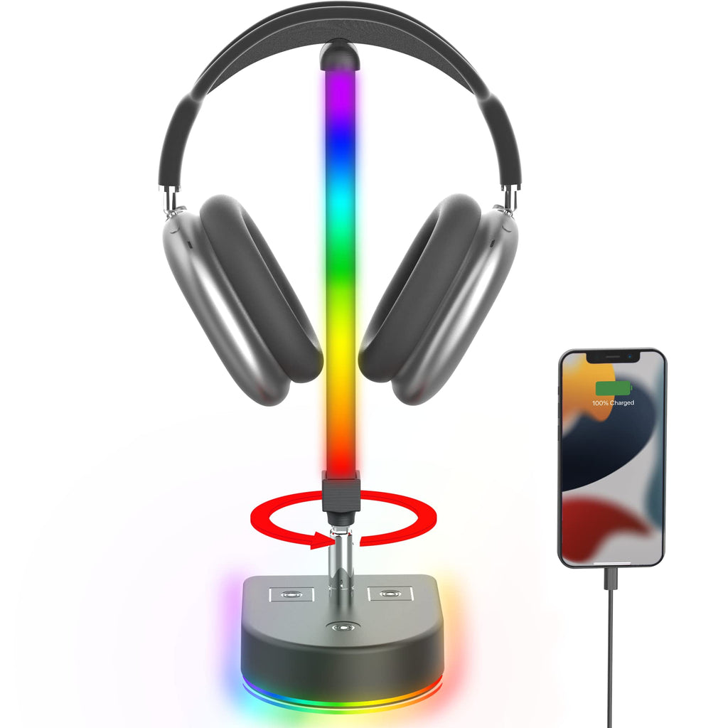 [Australia - AusPower] - Smart Lighting Tower with RGB Headphone Stand,Control Smart LED Light Bars, RGB Ambiance TV Backlights with Headset Stand, with USB Charging Port or USB Hub,PC, TV, Room,Decoration 