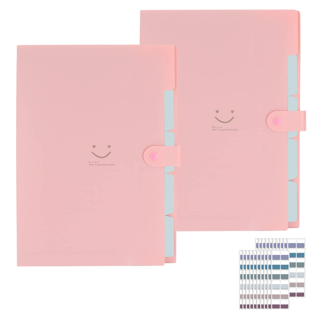 [Australia - AusPower] - WCHOSOZH 2PC Accordian File Folders with 240PC Index Labels, Colored Expanding File Folders with Tabs, Plastic Accommodate Legal Size Document Organizer for Filing Cabinet, School, Office (Pink) Pink 