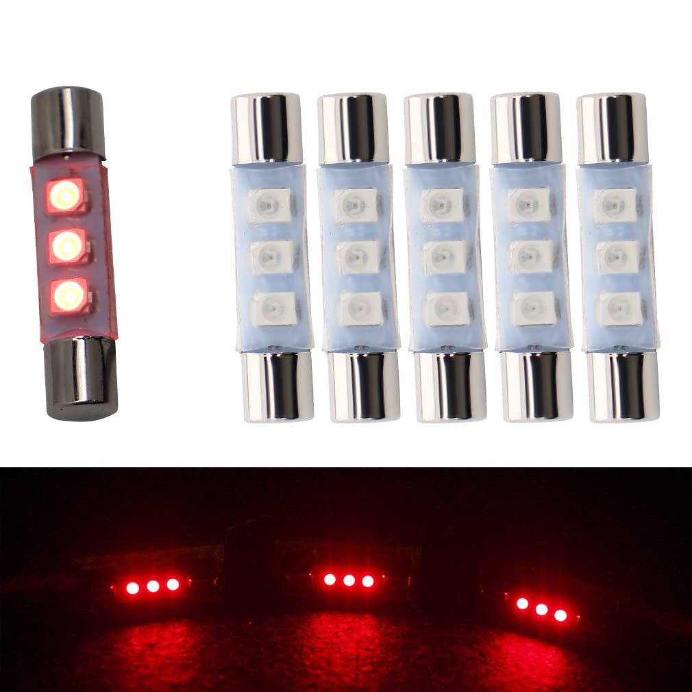 [Australia - AusPower] - AC Audio Equipment Receiver Reading Light LED Fuse Lamp 29mm 8 Volt 5 Pack (red) Red 