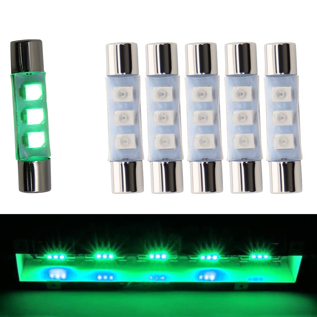 [Australia - AusPower] - AC Audio Equipment Receiver Reading Light LED Fuse Lamp 29mm 8 Volt 5 Pack (Green) Green 