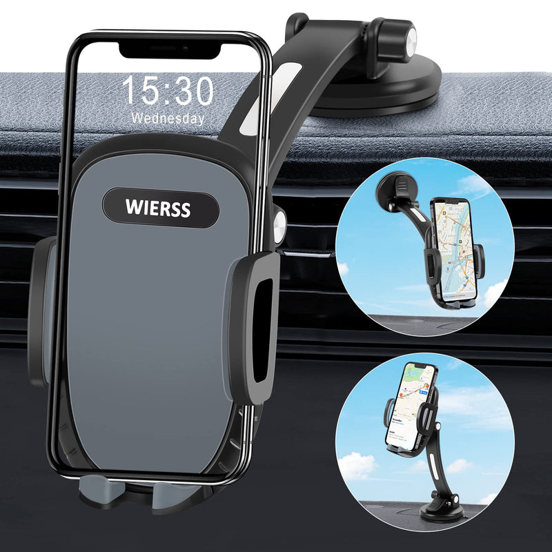 [Australia - AusPower] - WIERSS Cell Phone Mount Holder for Car, Universal Car Phone Holder Stand Dashboard Windshield Window Cellphone Dash Pad Truck Mount, Compatible with iPhone 13 12 11 Pro Max XS X XR 
