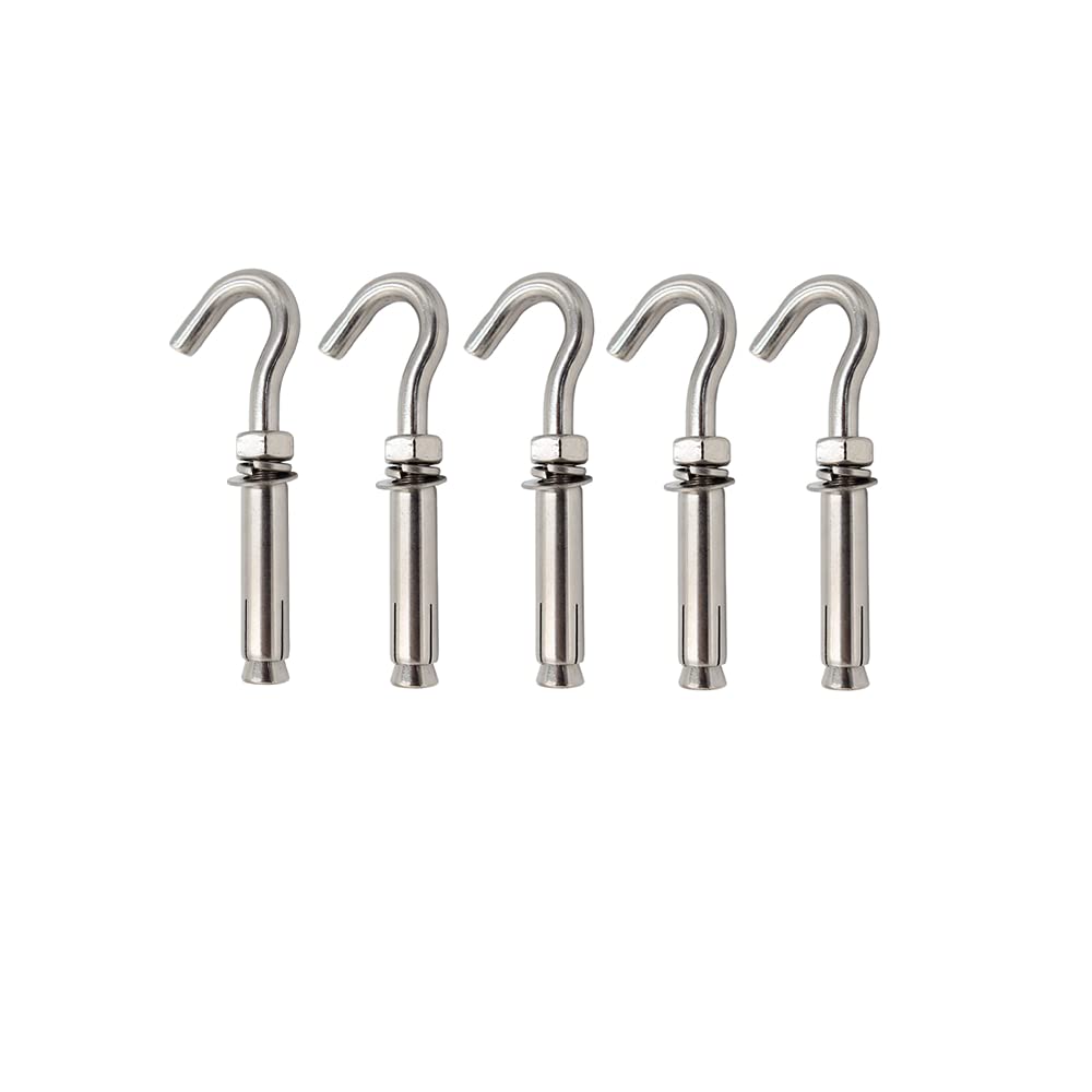 [Australia - AusPower] - M6 Open Cup Expansion Hook Anchor Bolt 5 Pack Expansion Bolts Ceiling Hook Heavy Duty Bolts Anchor Fastener 304 Stainless Steel for Concrete Brick Wall M6 Hook Bolt 