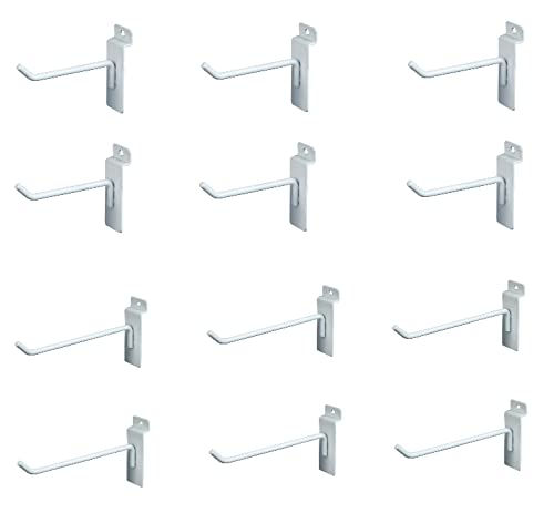 [Australia - AusPower] - Dazzling Displays Box of 12 (Six 4-Inch and Six 6-Inch) White Metal Slatwall Hooks 