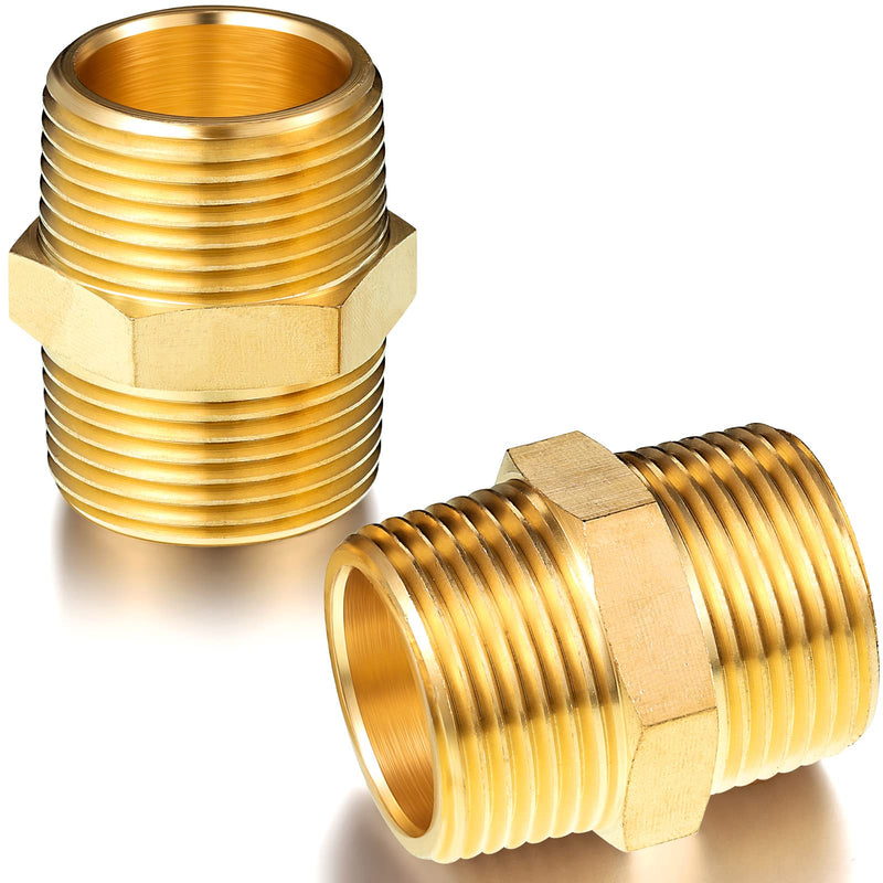 [Australia - AusPower] - 2 Pieces Brass Pipe Fitting Brass Hex Nipple Male Pipe Adapter, Straight Connector Pipe Fitting (1 x 1 Inch NPT) 1 x 1 Inch NP 