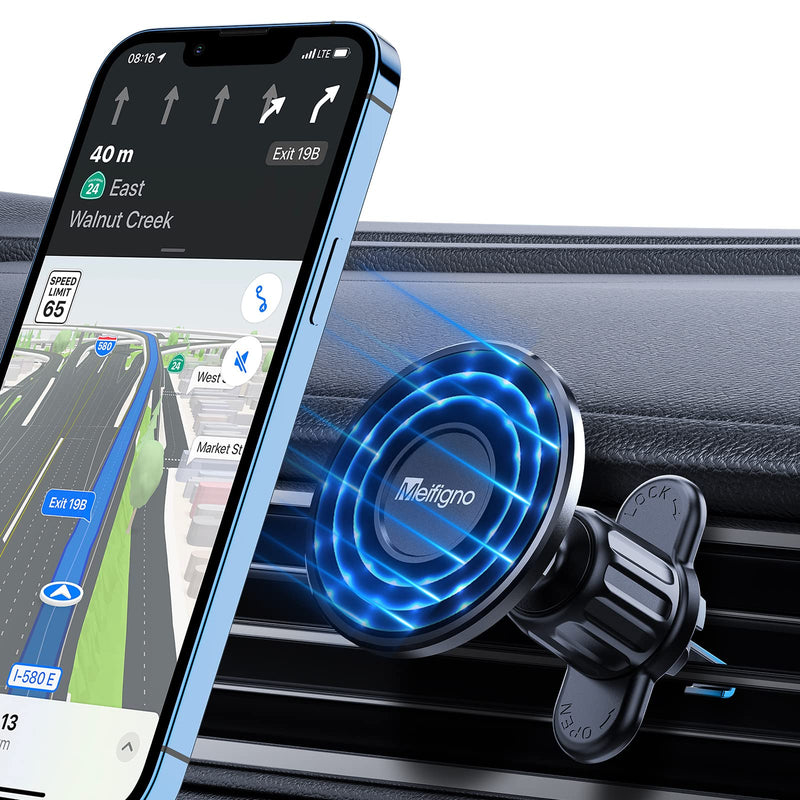 [Australia - AusPower] - Meifigno Magnetic Car Vent Mount for iPhone 13/12 Series [Strong Power] [Upgraded Air Vent Clip] Car Phone Mount 360° Rotation Phone Mount Cell Phone Holder for Car Fit for MagSafe Case 