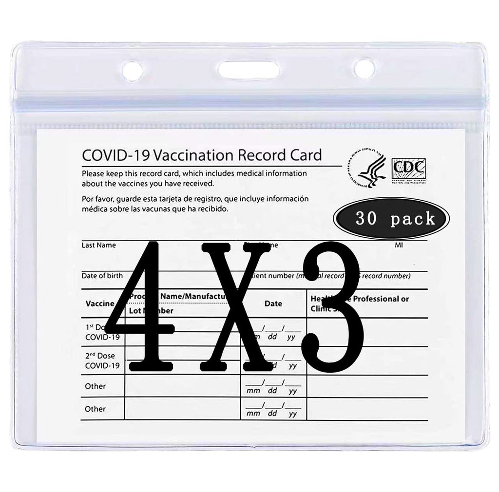 [Australia - AusPower] - 30 Pack of Vaccine Card Protective Cover Transparent Protective Cover 4×3 inches, Portable, Waterproof, resealable,Transparent Vinyl Plastic Waterproof Cover pack of 30 