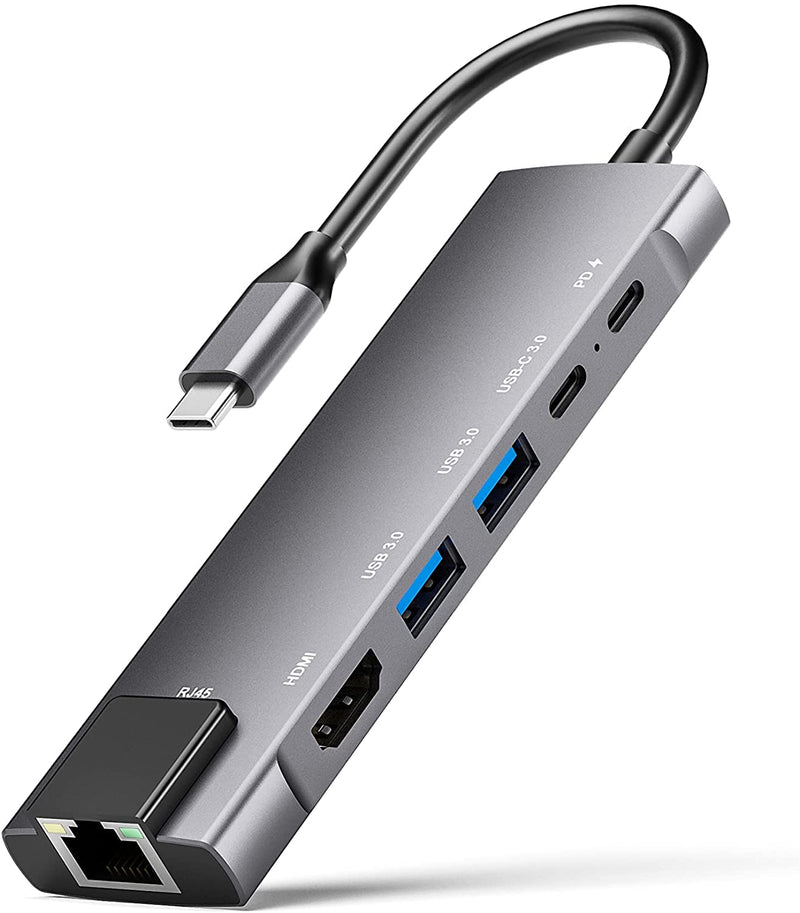 [Australia - AusPower] - USB C Hub Ethernet Adapter, 6in1 USB C to 4K HDMI with 1000M Ethernet, 2 USB 3.0 Port,100W USB-C Charging, 5Gbps USB-C Data,for MacBook Pro Air M1,iPad Pro,Chromebook,XPS,Nintendo Switch,Samsung 