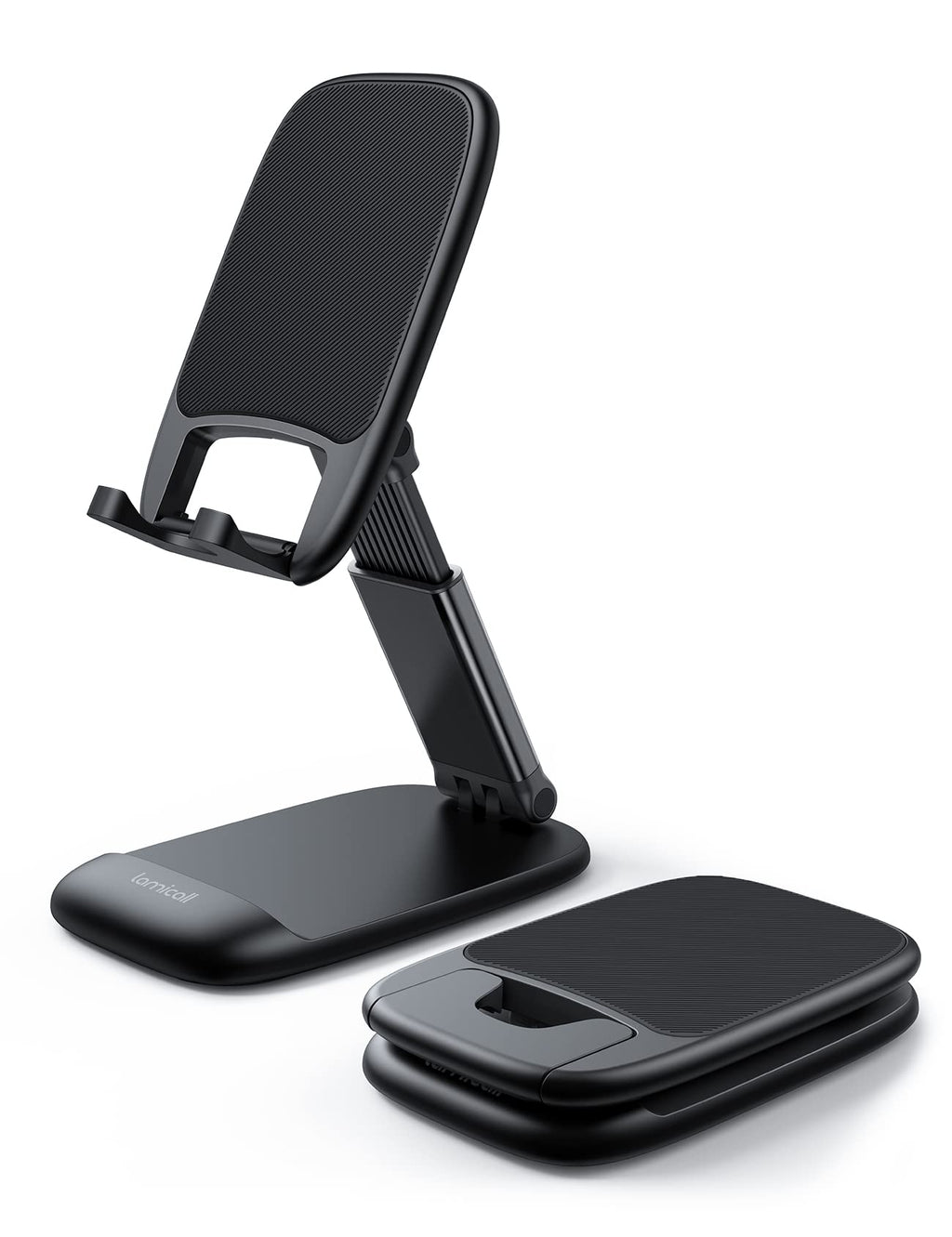 [Australia - AusPower] - Lamicall Foldable Phone Stand for Desk - Height Adjustable Cell Phone Holder Portable Cellphone Cradle Desktop Dock Compatible with iPhone 13 Pro Max Mini, 12 11 XR X 8 7 6 Plus SE, 4-8'' Smartphone Black 