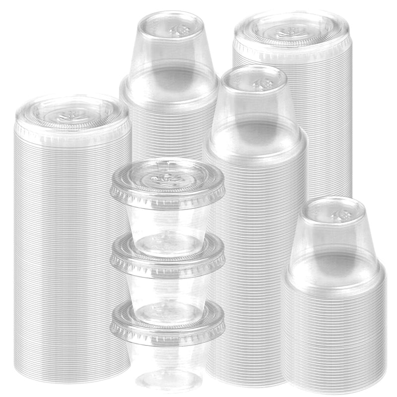 [Australia - AusPower] - WYOMER 200 Sets 1oz Disposable Small Plastic Sauce Cups with Lids, Disposable Portion Cups for Dip, Condiment Containers with Lids, Souffle Cups for Sauce and Dressing 
